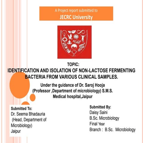 ISOLATION AND IDENTIFICATION OF NLF BACTERIA IN VARIOUS SAMPLES.