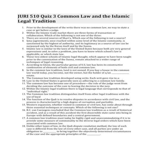 JURI 510 Quiz 3 Common Law Homeworksimple.com