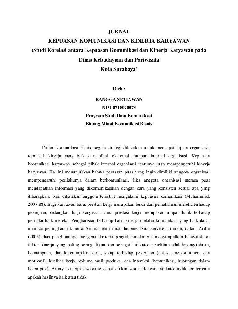 Kepuasan Komunikasi Dan Kinerja Karyawan