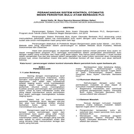 Perancangan Sistem Kontrol Otomatis Mesin Perontok Bulu Ayam Berbasis PLC