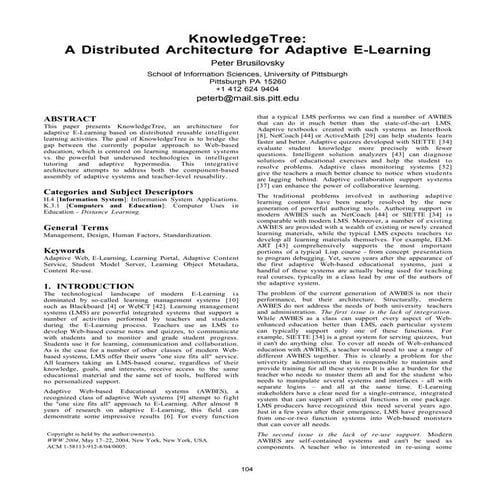 Jurnal a distributed architecture for adaptive e-learning | PDF