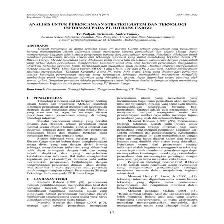 Jurnal   analisis untuk perencanaan strategi sistem dan teknologi cargo