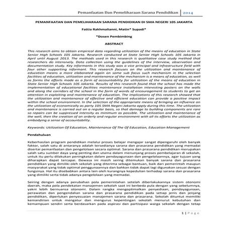 Jurnal Pemanfaatan dan Pemeliharaan Sarana Pendidikan di SMA Negeri 105 ...