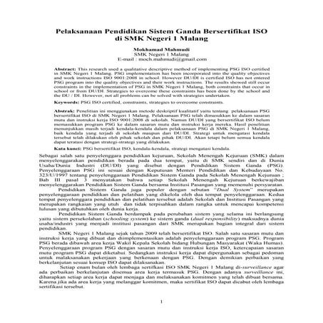 Pelaksanaan PSG Bersertifikat ISO di SMK Negeri 1 Malang