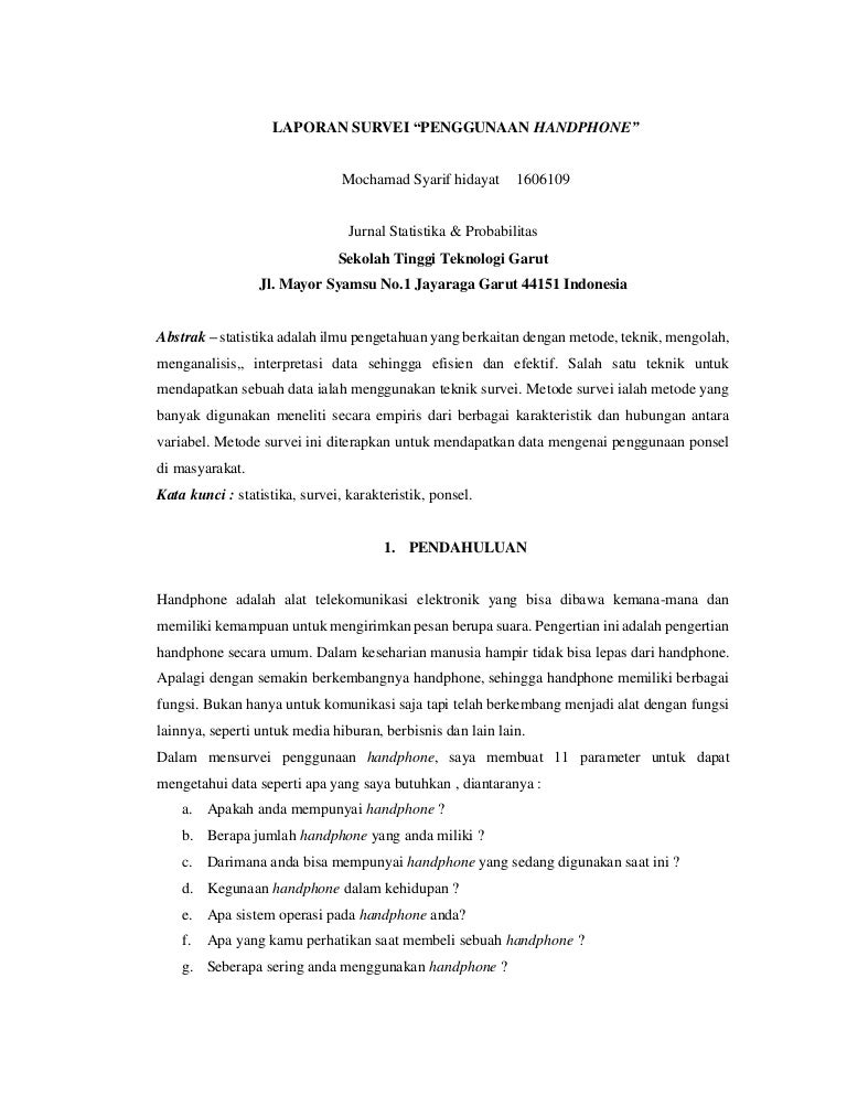 Jurnal 2 Survei Penggunaan Handphone