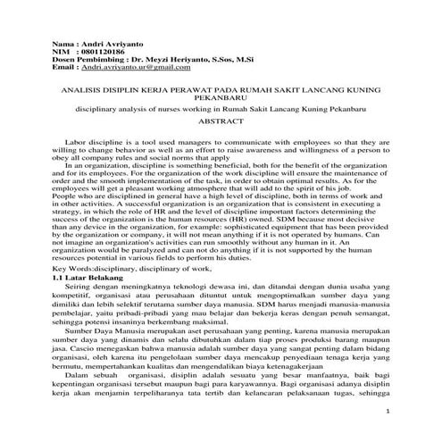 ANALISIS DISIPLIN KERJA PERAWAT PADA RUMAH SAKIT LANCANG KUNING PEKANBARU