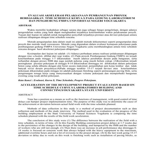 Jurnal evaluasi akselerasi pelaksanaan pembangunan proyek berdasarkan  time s...