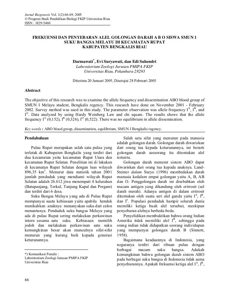 Jurnal frekuensi dan penyebaran alel golongan darah a b o