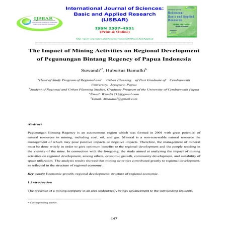 The Impact of Mining Activities on Regional Development of Pegunungan Bintang...