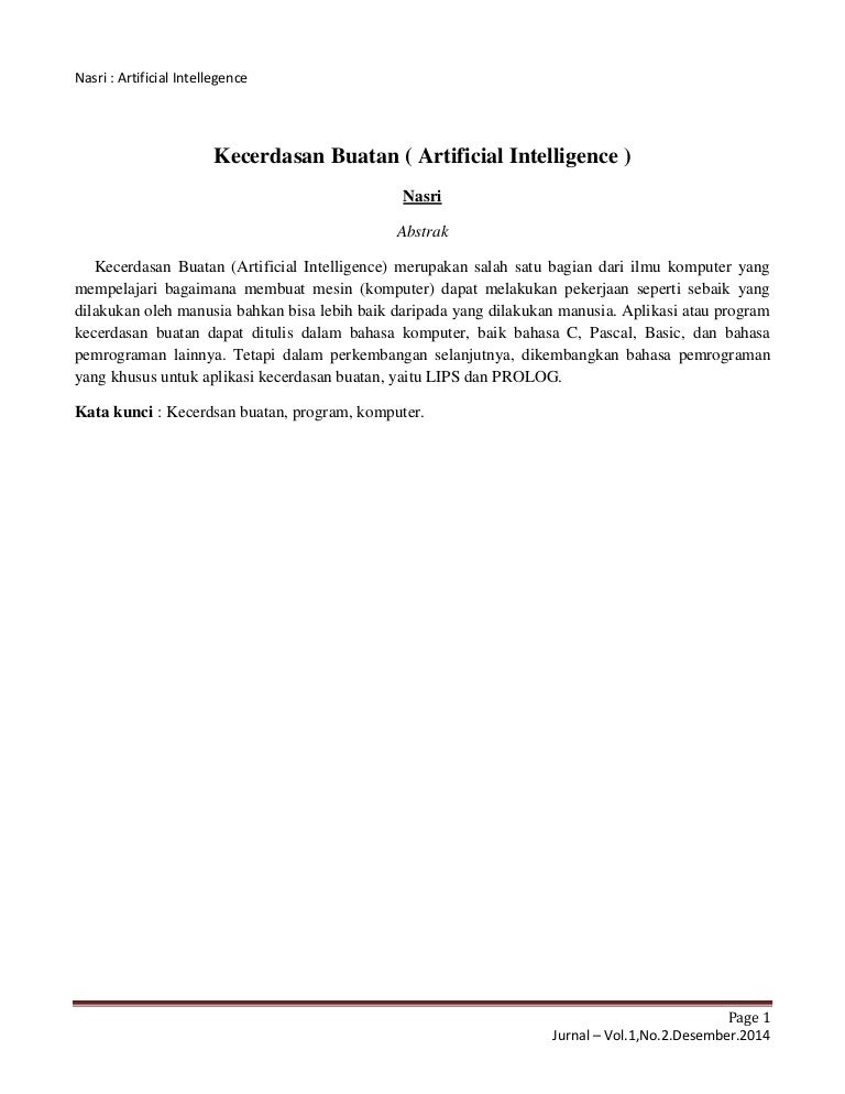 Jurnal kecerdasan buatan Jurnal kecerdasan buatan