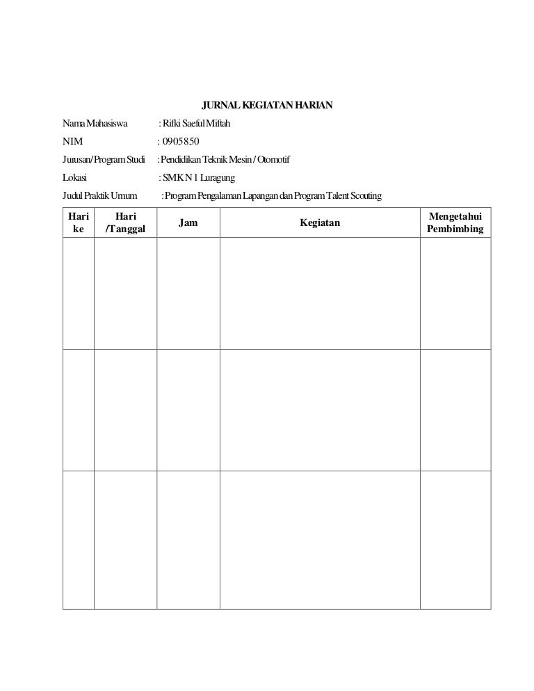 Jurnal Kegiatan Harian Jurnal Kegiatan Harian