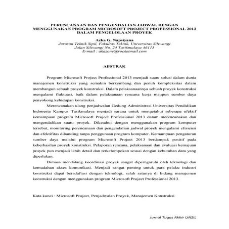Jurnal Microsoft Project Professional 2013 Dalam Pengelolaan Proyek