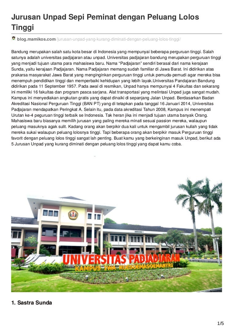 Jurusan unpad sepi peminat dengan peluang lolos tinggi