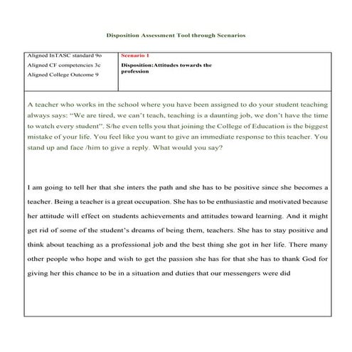 Disposition assessment tool through scenarios