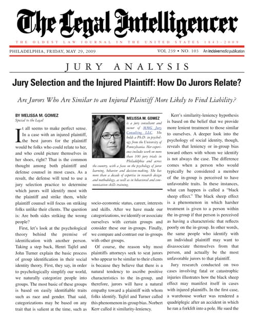 Jury Selection And The Injured Plai...