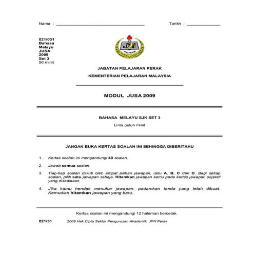 Soalan Pemahaman BM Thn 4