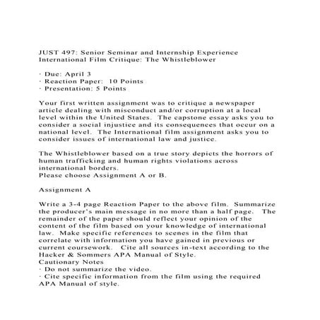JUST 497 Senior Seminar and Internship ExperienceInternationa.docx