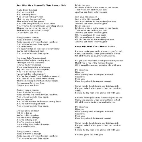 Just give me a reason 1 docx