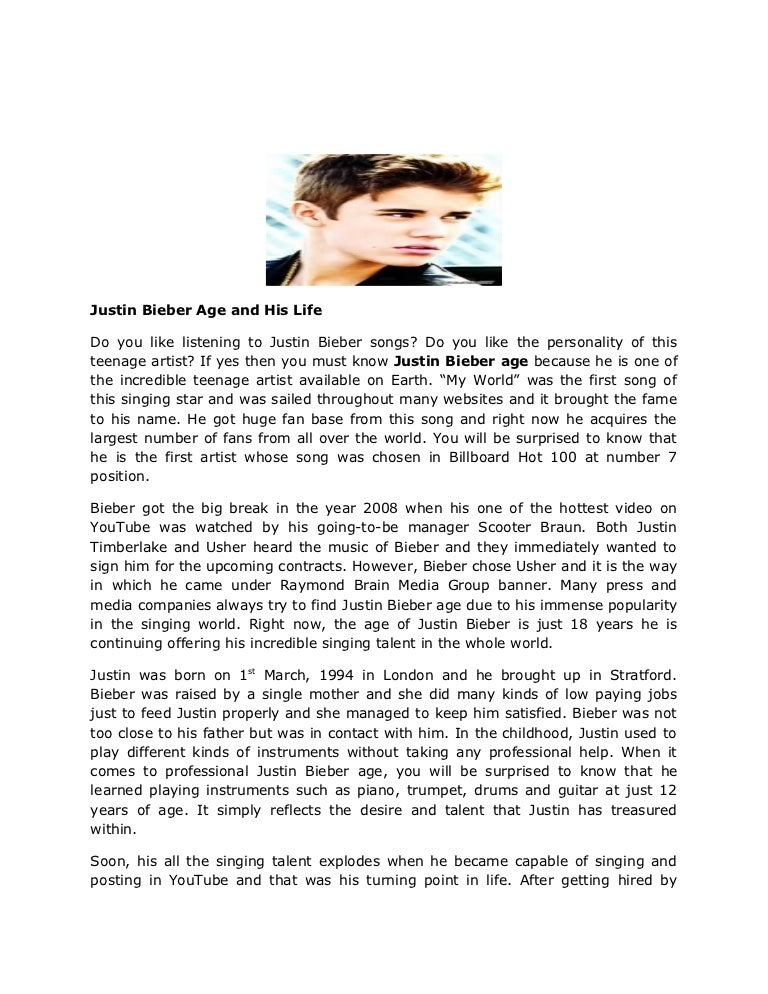 Justin bieber age and his life