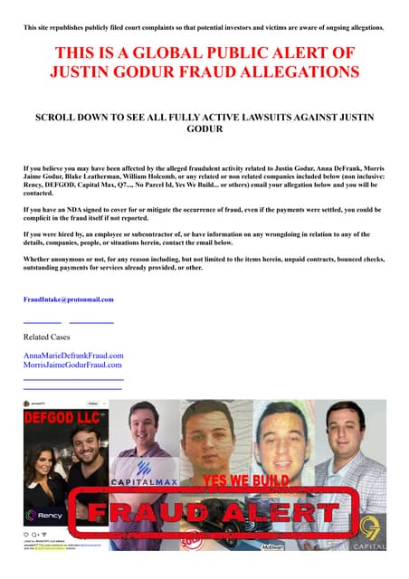 GLOBAL PUBLIC ALERT OF JUSTIN GODUR FRAUD