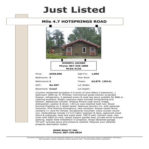 Just listed   mile 4.7 hotsprings rd - whitehorse real estate - www.domerealt...