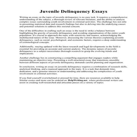Juvenile Delinquency Essays. The Factors of Social Problems of Juvenile Delinquency: Essay Example ...