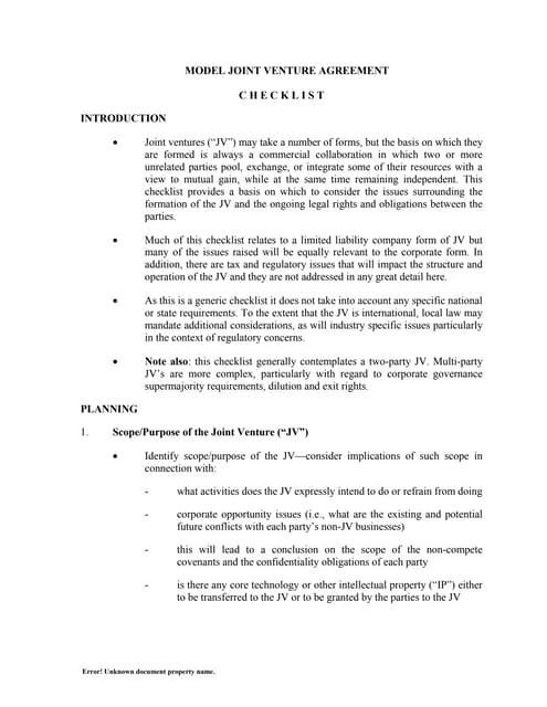 Sample of development joint venture agreement between owner of land and ...