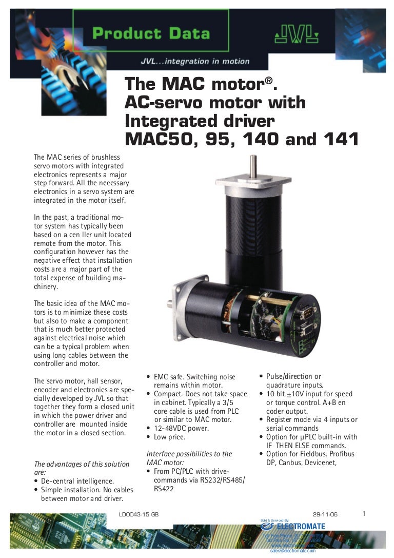 JVL AC-Servo Motor with Integrated Driver MAC50, 95, 140 and 141
