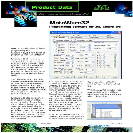 JVL MotoWare32 Programming Software