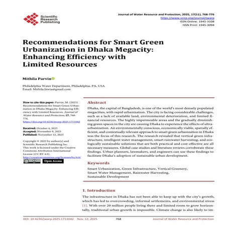 Recommendations for Smart Green Urbanization in Dhaka Megacity ...