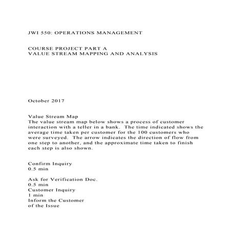 JWI 550 OPERATIONS MANAGEMENTCOURSE PROJECT PART AVALUE S.docx