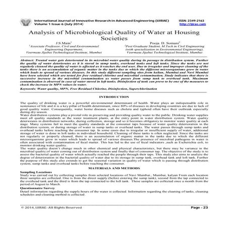 Analysis of Microbiological Quality of Water at Housing Societies