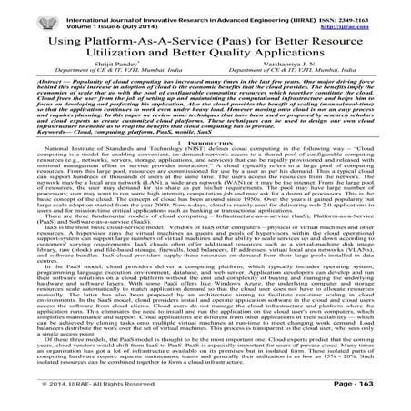 Using Platform-As-A-Service (Paas) for Better Resource Utilization and Better...