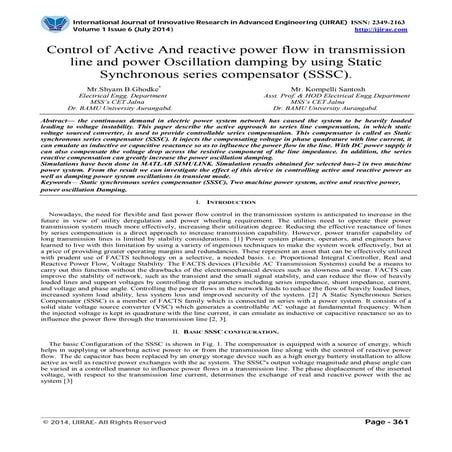 Control of Active And reactive power flow in transmission line and power Osci...