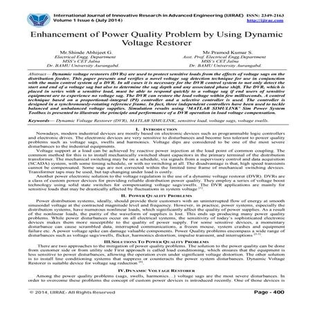 Enhancement of Power Quality Problem by Using Dynamic Voltage Restorer