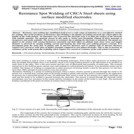 Resistance Spot Welding of CRCA Steel sheets using surface modified electrodes