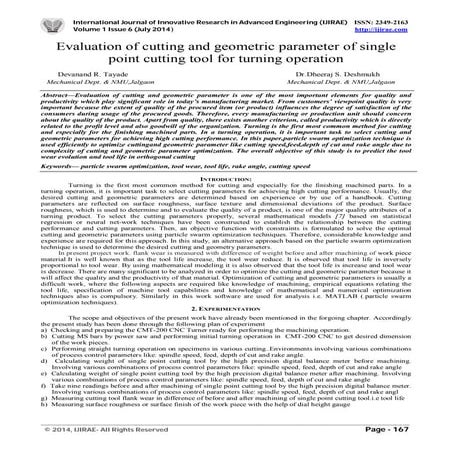 Evaluation of cutting and geometric parameter of single point cutting tool fo...