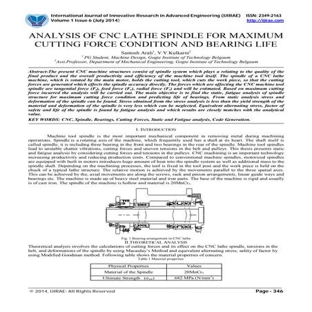 ANALYSIS OF CNC LATHE SPINDLE FOR MAXIMUM CUTTING FORCE CONDITION AND BEARING...