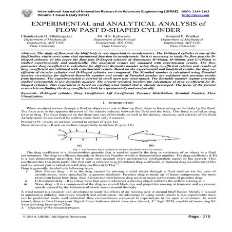 EXPERIMENTAL and ANALYTICAL ANALYSIS of FLOW PAST D-SHAPED CYLINDER | PDF