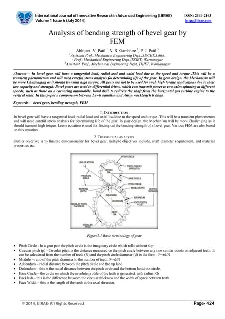Analysis of bending strength of bevel gear by FEM