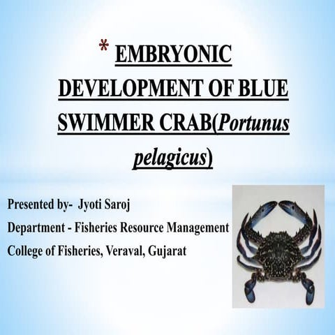 Embryonic development of Blue Swimmer Crab