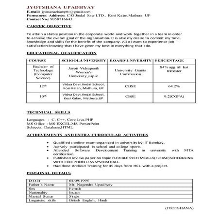 Jyotshana upadhyay Fresher(Btech -CSE)