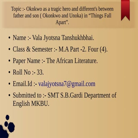 Okonkwo as a tragic hero in Things Fall Apart | PPT