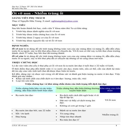 ỐI VỠ NON - NHIỄM TRÙNG ỐI