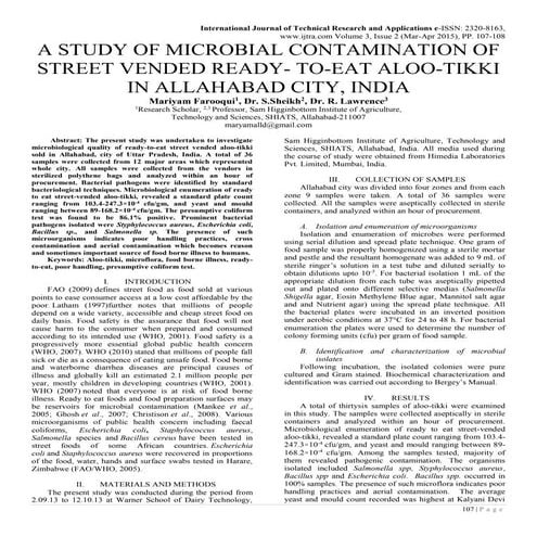 A STUDY OF MICROBIAL CONTAMINATION OF STREET VENDED READY- TO-EAT ALOO-TIKKI ...