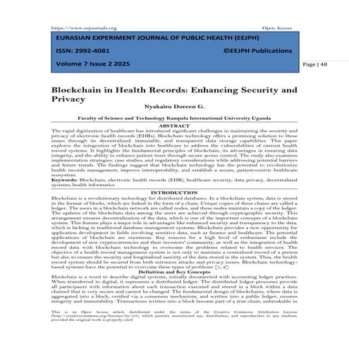 Blockchain in Health Records: Enhancing Security and  Privacy (www.kiu.ac.ug)