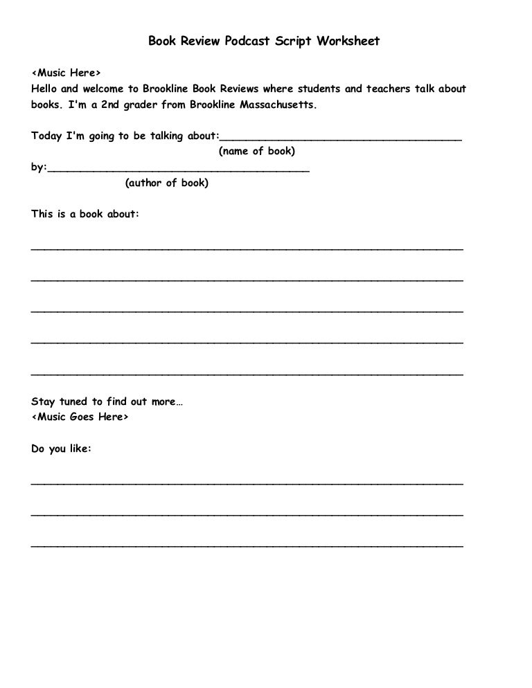 k 5 book review script worksheet