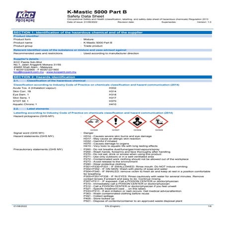 K-Mastic 5000 Part B (SDS 2022).pBNVNHdf | PDF