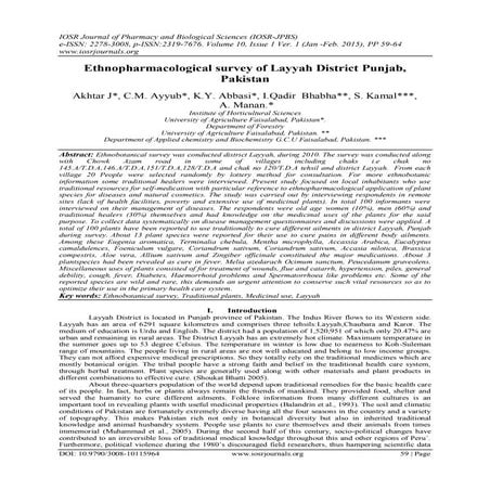 Ethnopharmacological survey of Layyah District Punjab, Pakistan