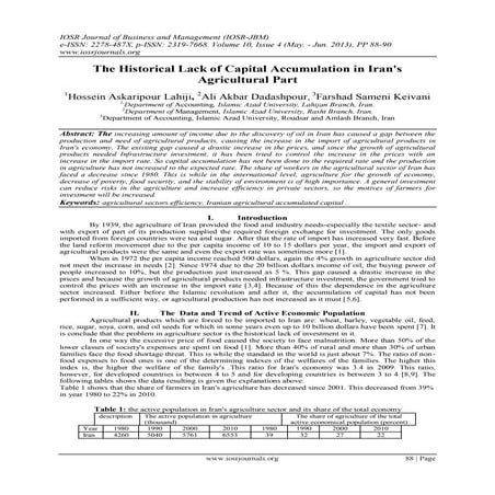 The Historical Lack of Capital Accumulation in Iran's Agricultural Part